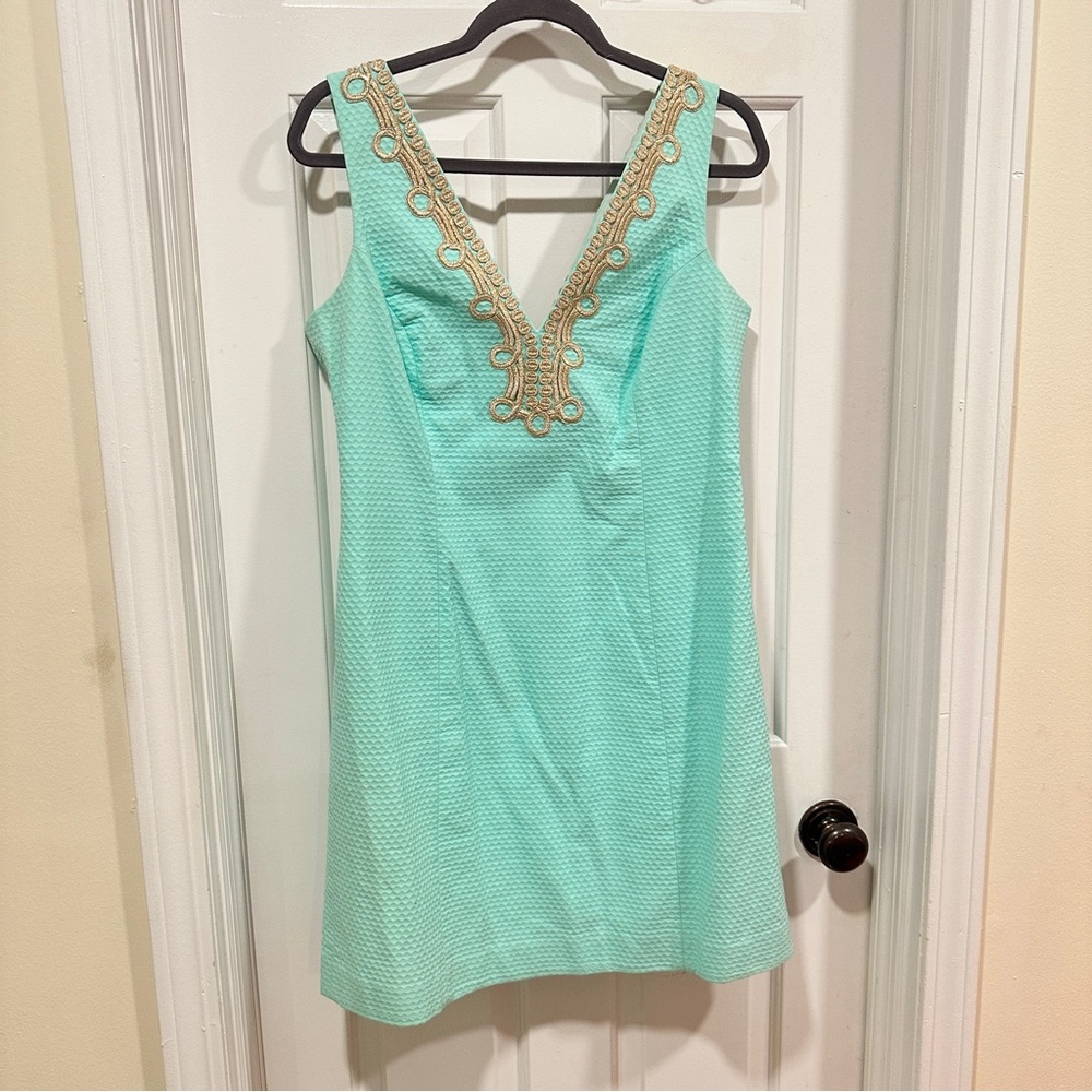 Lilly Pulitzer Aqua Sleeveless Dress with Gold Trim